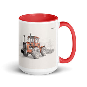 Furrow & Fields Red Massey Ferguson 1200 Pencil Sketch | 15 oz Mug with Color Inside Quality Farmers Merch