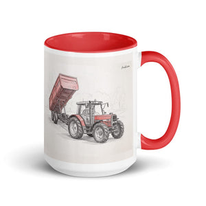 Furrow & Fields Red Massey Ferguson 6180 Pencil Sketch | 15 oz Mug with Color Inside Quality Farmers Merch