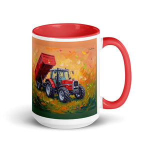 Furrow & Fields Red Massey Ferguson 6180 Splash Art | 15 oz Mug with Color Inside Quality Farmers Merch