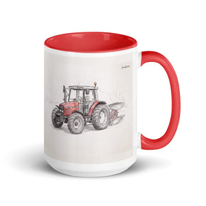 Furrow & Fields Red Massey Ferguson 6255 Pencil Sketch | 15 oz Mug with Color Inside Quality Farmers Merch