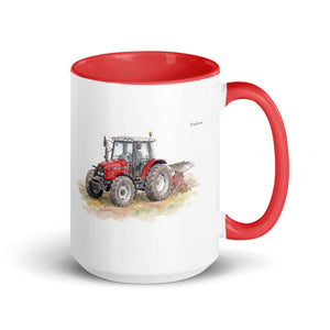 Furrow & Fields Red Massey Ferguson 6255 Watercolor | 15 oz Mug with Color Inside Quality Farmers Merch
