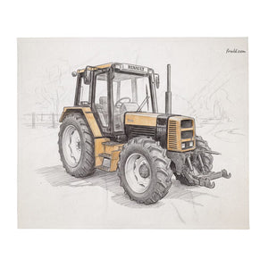 Furrow & Fields Renault 145.14 TX Pencil Sketch | Throw Blanket Quality Farmers Merch