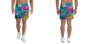 Furrow & Fields Shorts Hereford Cow Splash Art | All-Over Print Athletic Shorts Quality Farmers Merch