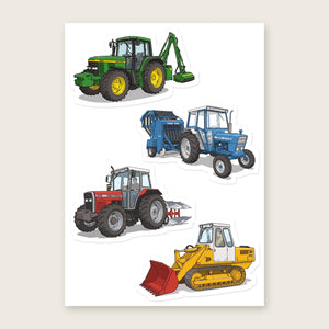 Furrow & Fields Sticker Sheet A5 (5.83″×8.27″) Tractor Mix Illustrated No. 206 | Kiss-Cut Sticker Sheet Quality Farmers Merch