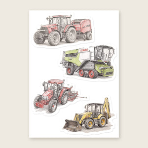 Furrow & Fields Sticker Sheet A5 (5.83″×8.27″) Tractor Mix Pencil Sketch No. 2 | Kiss-Cut Sticker Sheet Quality Farmers Merch