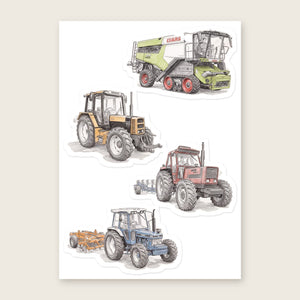 Furrow & Fields Sticker Sheet A5 (5.83″×8.27″) Tractor Mix Pencil Sketch No. 3 | Kiss-Cut Sticker Sheet Quality Farmers Merch