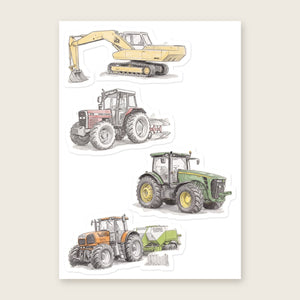 Furrow & Fields Sticker Sheet A5 (5.83″×8.27″) Tractor Mix Pencil Sketch No. 5 | Kiss-Cut Sticker Sheet Quality Farmers Merch