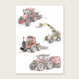 Furrow & Fields Sticker Sheet A5 (5.83″×8.27″) Tractor Mix Pencil Sketch No. 6 | Kiss-Cut Sticker Sheet Quality Farmers Merch