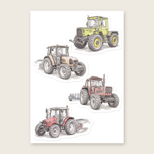 Furrow & Fields Sticker Sheet A5 (5.83″×8.27″) Tractor Mix Pencil Sketch No. 7 | Kiss-Cut Sticker Sheet Quality Farmers Merch