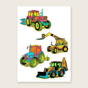 Furrow & Fields Sticker Sheet A5 (5.83″×8.27″) Tractor Mix Pop Art No. 1 | Kiss-Cut Sticker Sheet Quality Farmers Merch