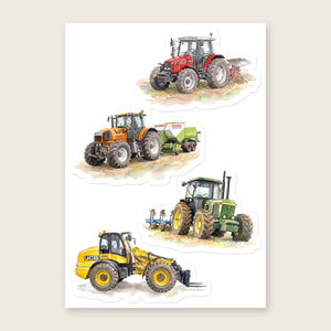 Furrow & Fields Sticker Sheet A5 (5.83″×8.27″) Tractor Mix Watercolour No. 12 | Kiss-Cut Sticker Sheet Quality Farmers Merch