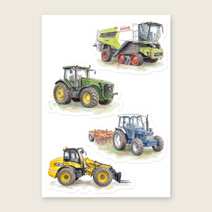 Furrow & Fields Sticker Sheet A5 (5.83″×8.27″) Tractor Mix Watercolour No. 9 | Kiss-Cut Sticker Sheet Quality Farmers Merch