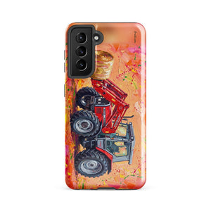 Furrow & Fields Tough case for Samsung® Glossy / Samsung Galaxy S21 FE Massey Ferguson 3070 Autotronic Splash Art | Tough case for Samsung® Quality Farmers Merch