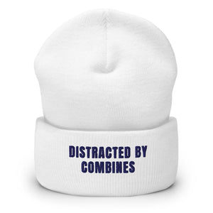 Furrow & Fields White Distracted by Combines | Cuffed Beanie Quality Farmers Merch