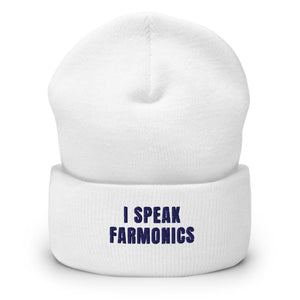 Furrow & Fields White I Speak Farmonics | Cuffed Beanie Quality Farmers Merch