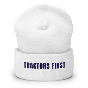 Furrow & Fields White Tractors First | Cuffed Beanie Quality Farmers Merch