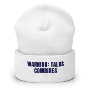 Furrow & Fields White Warning: Talks Combines | Cuffed Beanie Quality Farmers Merch
