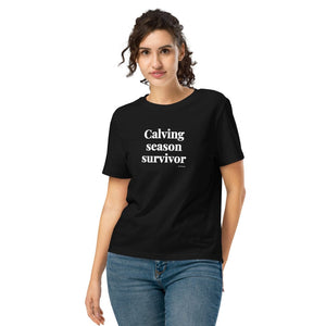 Furrow & Fields Women's T-shirt Black / S Calving Season Survivor | Women's Premium T-shirt Quality Farmers Merch