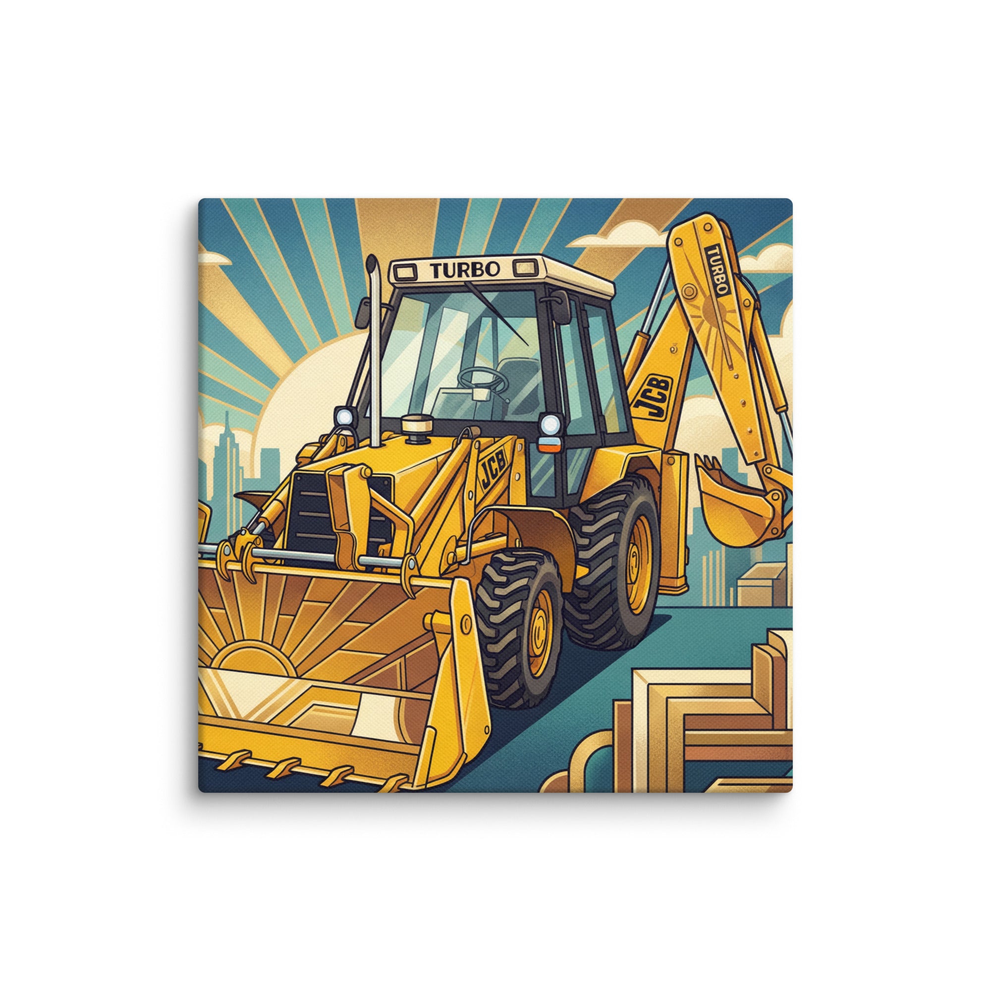 JCB 10″×10″ JCB 3CX TURBO | Art Deco Canvas Quality Farmers Merch