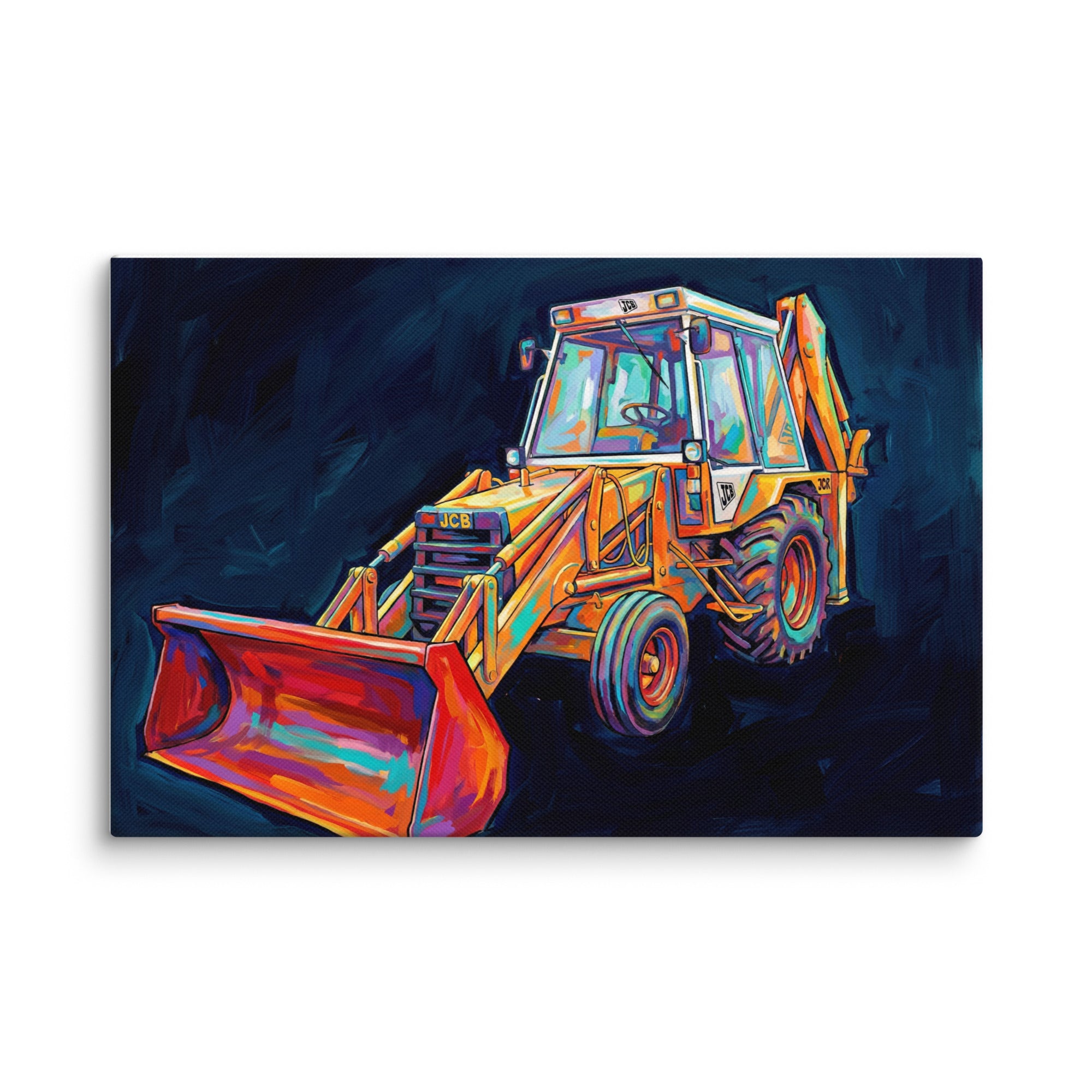 JCB 12″×18″ JCB 3CX White Cabin | Splash Art Canvas Quality Farmers Merch