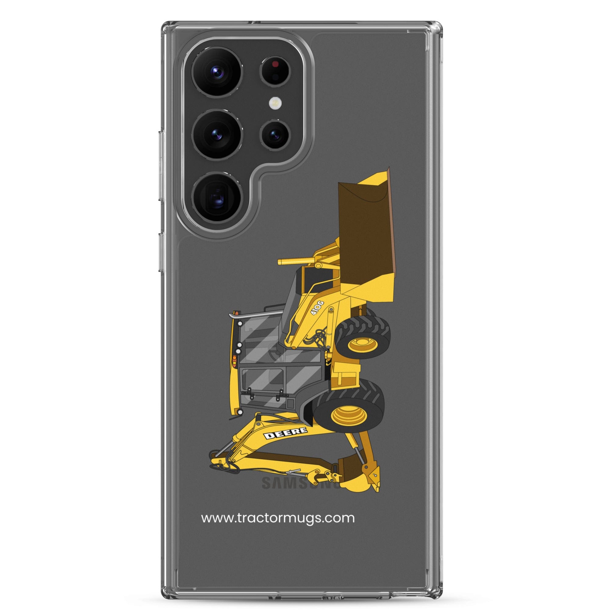 John Deere Clear Case for Samsung® Samsung Galaxy S23 Ultra John Deere 410G Backhoe | Clear Case for Samsung® Quality Farmers Merch
