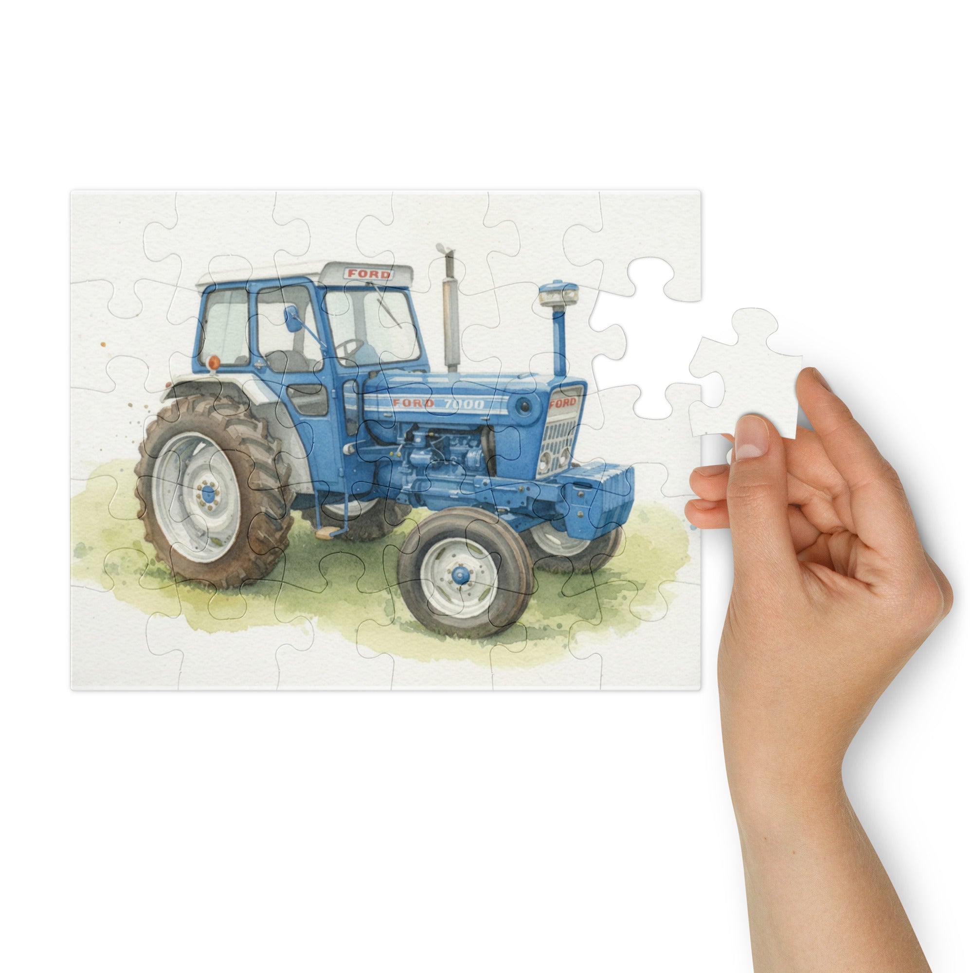 The Tractor Mugs Store 10″×8″ (30 pcs) Ford 7000 Water Colour | Jigsaw Puzzle with Tin Quality Farmers Merch