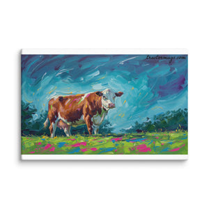 The Tractor Mugs Store 16″×24″ Hereford Cow | Splash Art Canvas Quality Farmers Merch