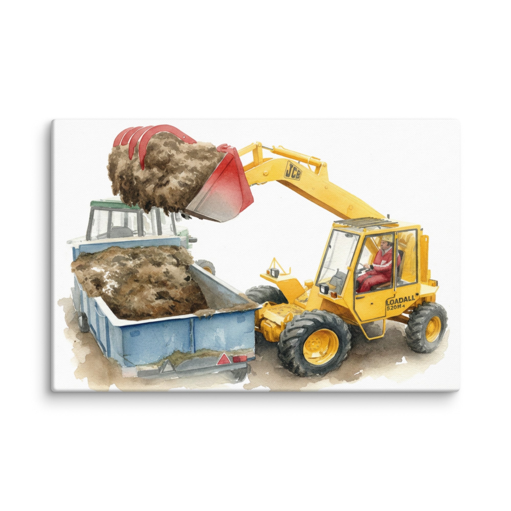 The Tractor Mugs Store 16″×24″ JCB Loadall 520 | Watercolour Canvas Quality Farmers Merch