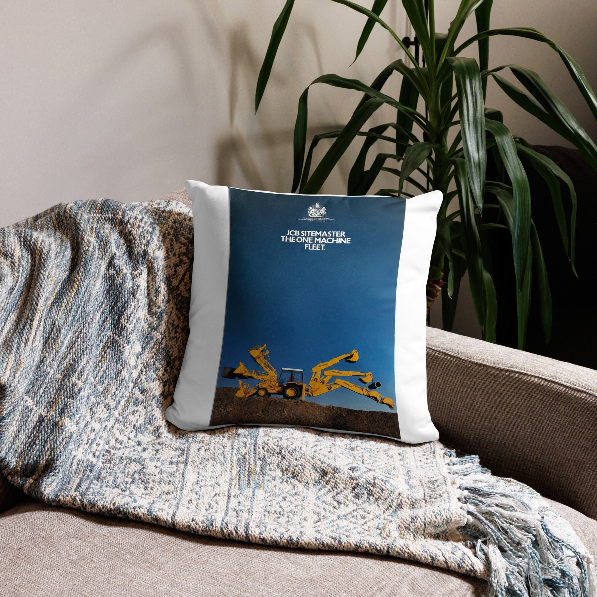 The Tractor Mugs Store 18″×18″ JCB 3CX Sitemaster Advert | Pillow Case Quality Farmers Merch