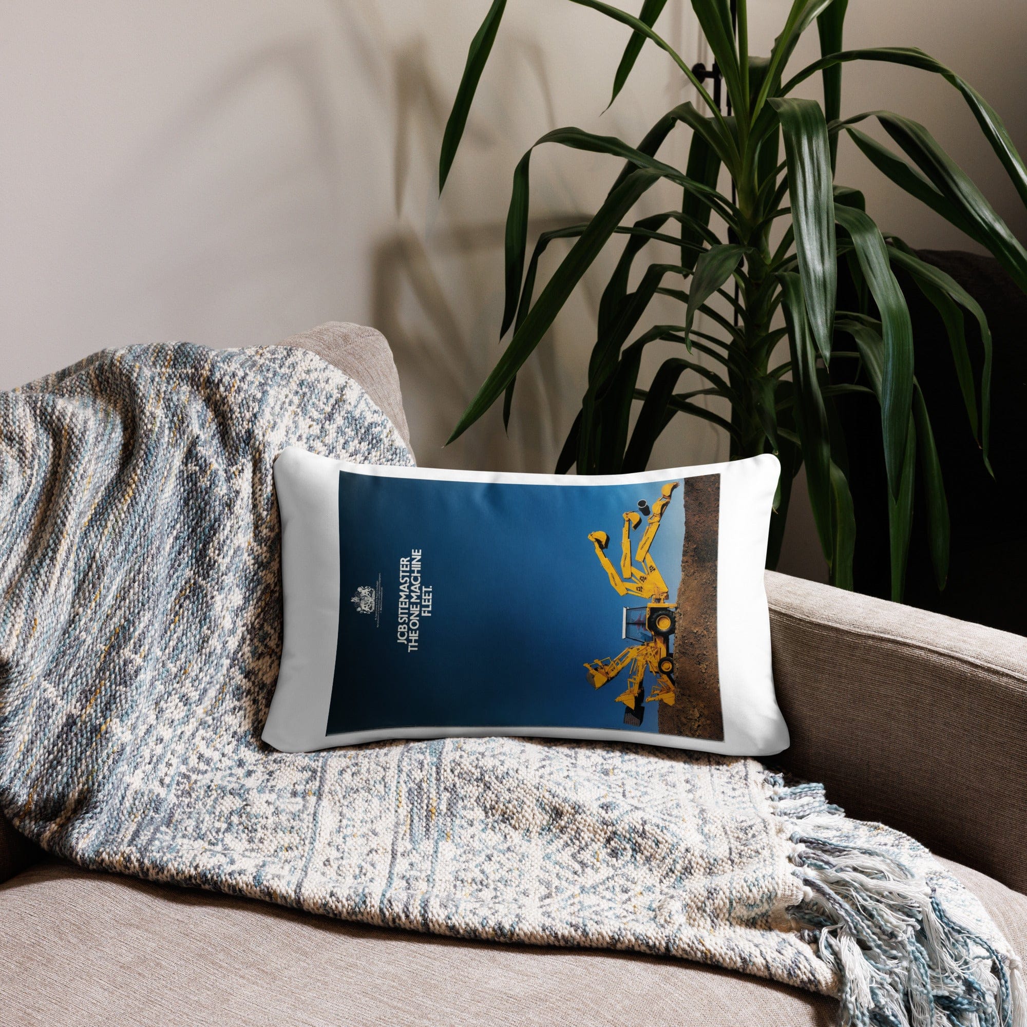 The Tractor Mugs Store 20″×12″ JCB 3CX Sitemaster Advert | Pillow Case Quality Farmers Merch