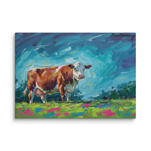The Tractor Mugs Store 20″×28″ Hereford Cow | Splash Art Canvas Quality Farmers Merch