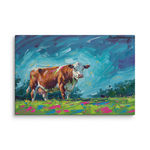 The Tractor Mugs Store 20″×30″ Hereford Cow | Splash Art Canvas Quality Farmers Merch