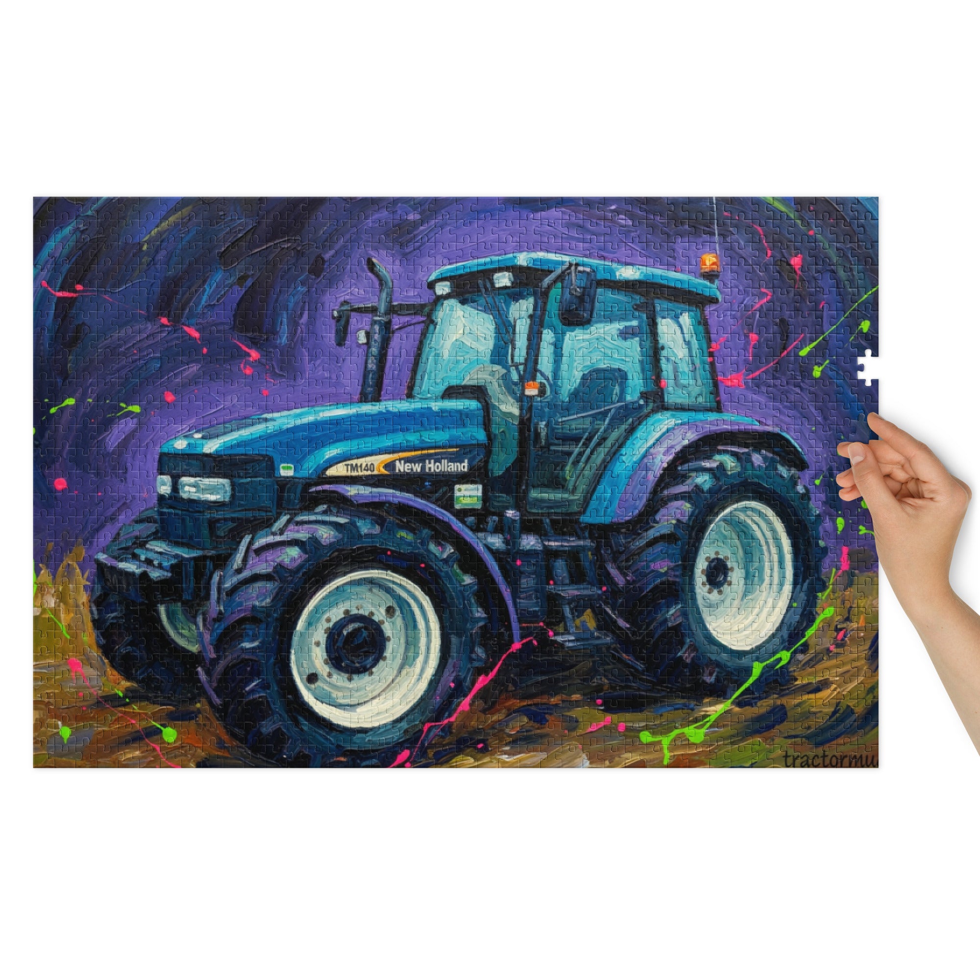 The Tractor Mugs Store 30″×20″ (1000 pcs) New Holland TM 140 Splash Art Canvas | Jigsaw Puzzle Quality Farmers Merch