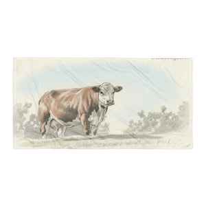 The Tractor Mugs Store 30″×60″ Hereford Cow Pencil Sketch | Towel Quality Farmers Merch