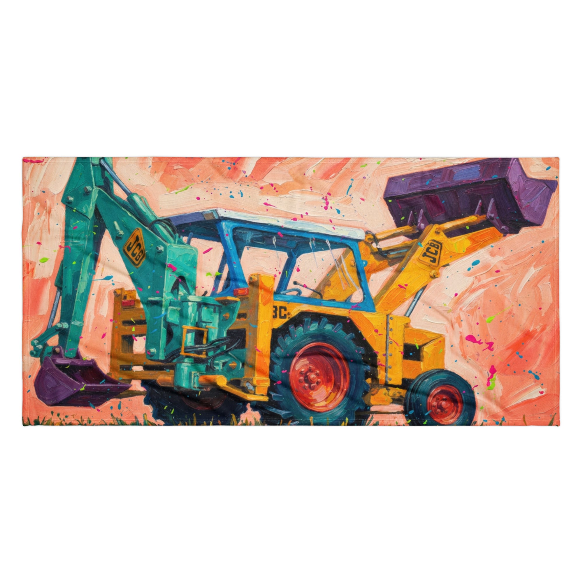 The Tractor Mugs Store 36″×72″ JCB 3C II Splash Art | Supersoft Towel Quality Farmers Merch