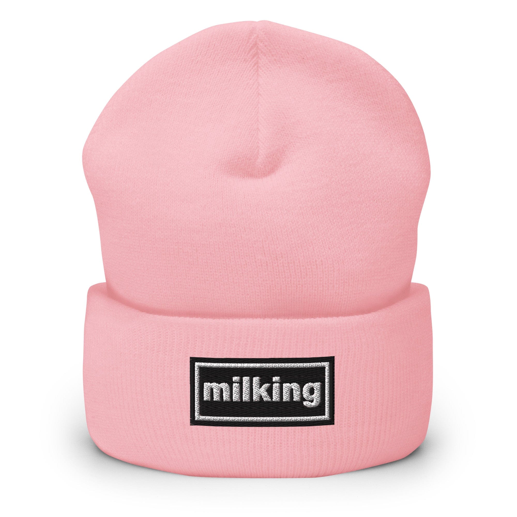The Tractor Mugs Store Baby Pink OASIS Style 'Milking' | Cuffed Beanie Quality Farmers Merch