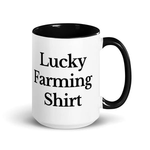 The Tractor Mugs Store Black / 15 oz LUCKY FARMING SHIRT | Mug with Color Inside Quality Farmers Merch