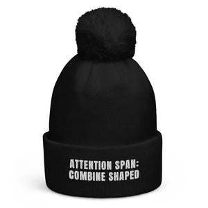 The Tractor Mugs Store Black Attention Span: Combine Shaped | Pom-Pom Beanie Quality Farmers Merch