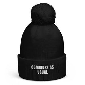 The Tractor Mugs Store Black Combines as Usual | Pom-Pom Beanie Quality Farmers Merch