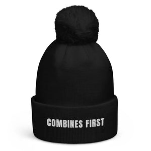 The Tractor Mugs Store Black Combines First | Pom-Pom Beanie Quality Farmers Merch