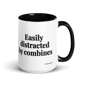 The Tractor Mugs Store Black Easily Distracted By Combines | 15 oz Mug with Color Inside Quality Farmers Merch