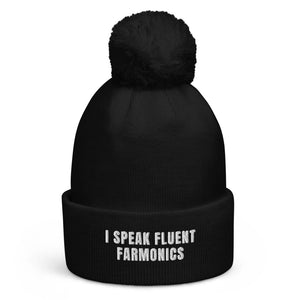 The Tractor Mugs Store Black I Speak Fluent Farmonics | Pom-Pom Beanie Quality Farmers Merch