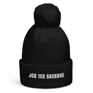 The Tractor Mugs Store Black JCB 1CX Backhoe | Pom-Pom Beanie Quality Farmers Merch