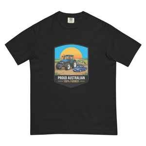 The Tractor Mugs Store Black New Holland TM 135 PROUD AUSTRALIAN 100% FARMER Bright | Unisex Premium T-shirt Quality Farmers Merch