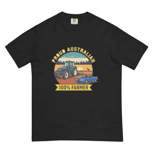 The Tractor Mugs Store Black New Holland TM 135 PROUD AUSTRALIAN 100% FARMER Outdoor | Unisex Premium T-shirt Quality Farmers Merch