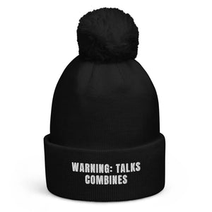 The Tractor Mugs Store Black Warning: Talks Combines | Pom-Pom Beanie Quality Farmers Merch