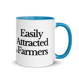 The Tractor Mugs Store Blue / 11 oz EASILY ATTRACTED TO FARMERS | Mug with Color Inside Quality Farmers Merch