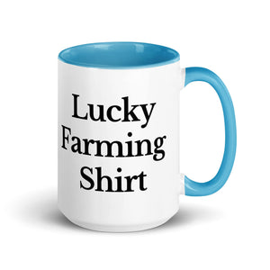 The Tractor Mugs Store Blue / 15 oz LUCKY FARMING SHIRT | Mug with Color Inside Quality Farmers Merch
