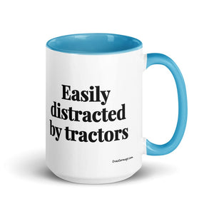 The Tractor Mugs Store Blue Easily Distracted By Tractors | 15 oz Mug with Color Inside Quality Farmers Merch
