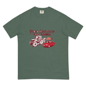 The Tractor Mugs Store Blue Spruce FIATAGRI F140 PROUD AUSTRALIAN 100% FARMER Two Tone | Unisex Premium T-shirt Quality Farmers Merch